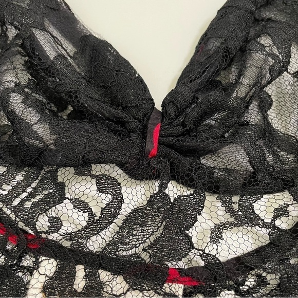 Victoria’s Secret Vintage Gold Label Silk Lace Heart Teddy Bodysuit Black Red - Picture 10 of 16